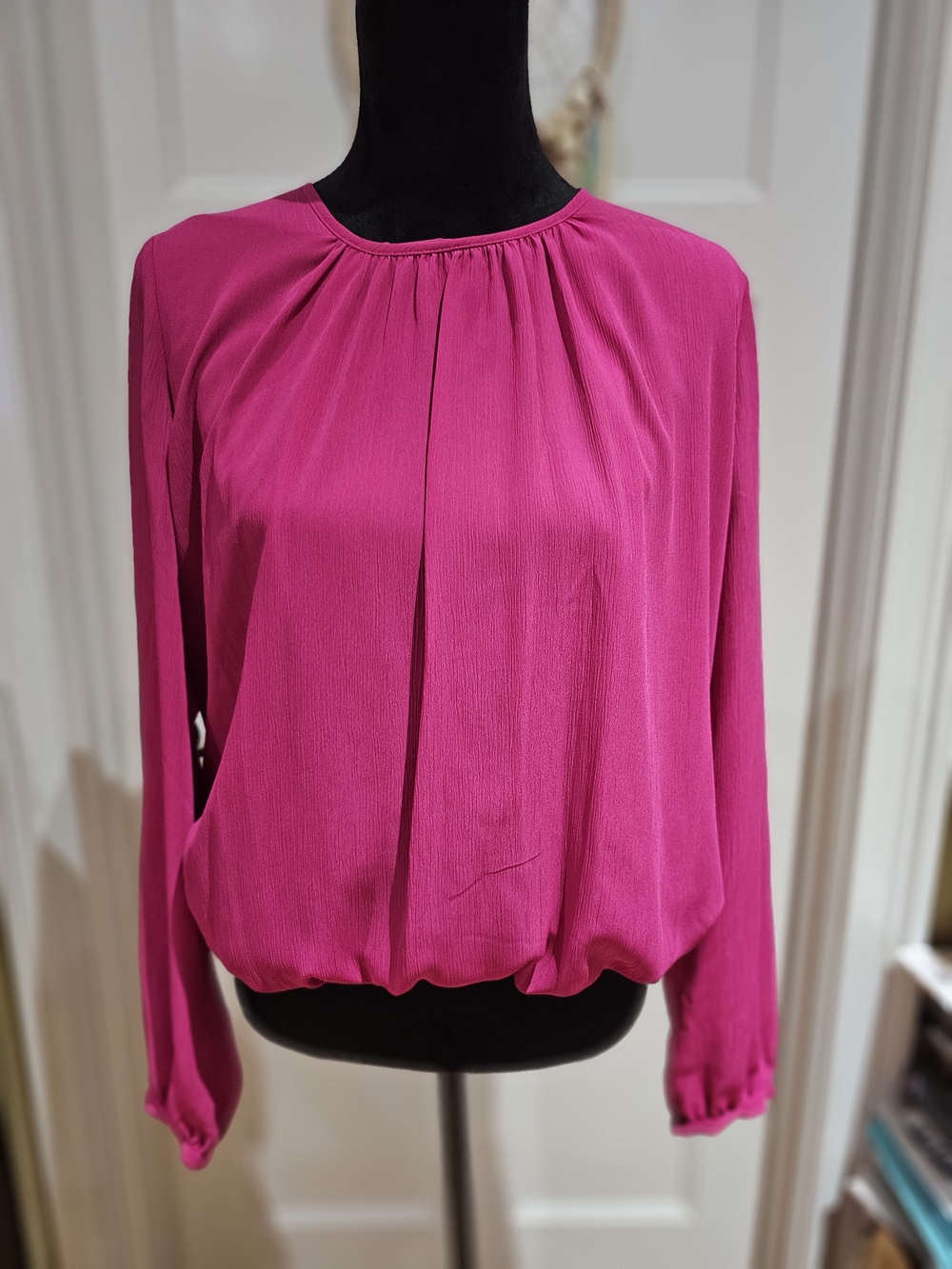 Tommy Hilfiger Womens Fuchsia Long-Sleeve Blouson Top, NWT